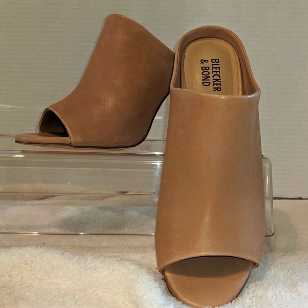 Women's Bleecker & Bond Heeled Sandal/Mule, Tan, Casual, Summer, Neutral, Sz 7.5